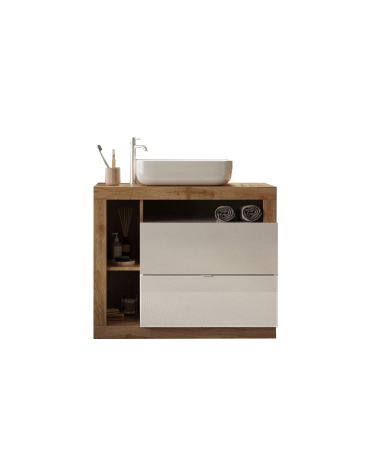 Ensemble salle de bain meuble+miroir+vasque HAMBURG blanc brillant, Kadiz 110 x 79 x 49 cm