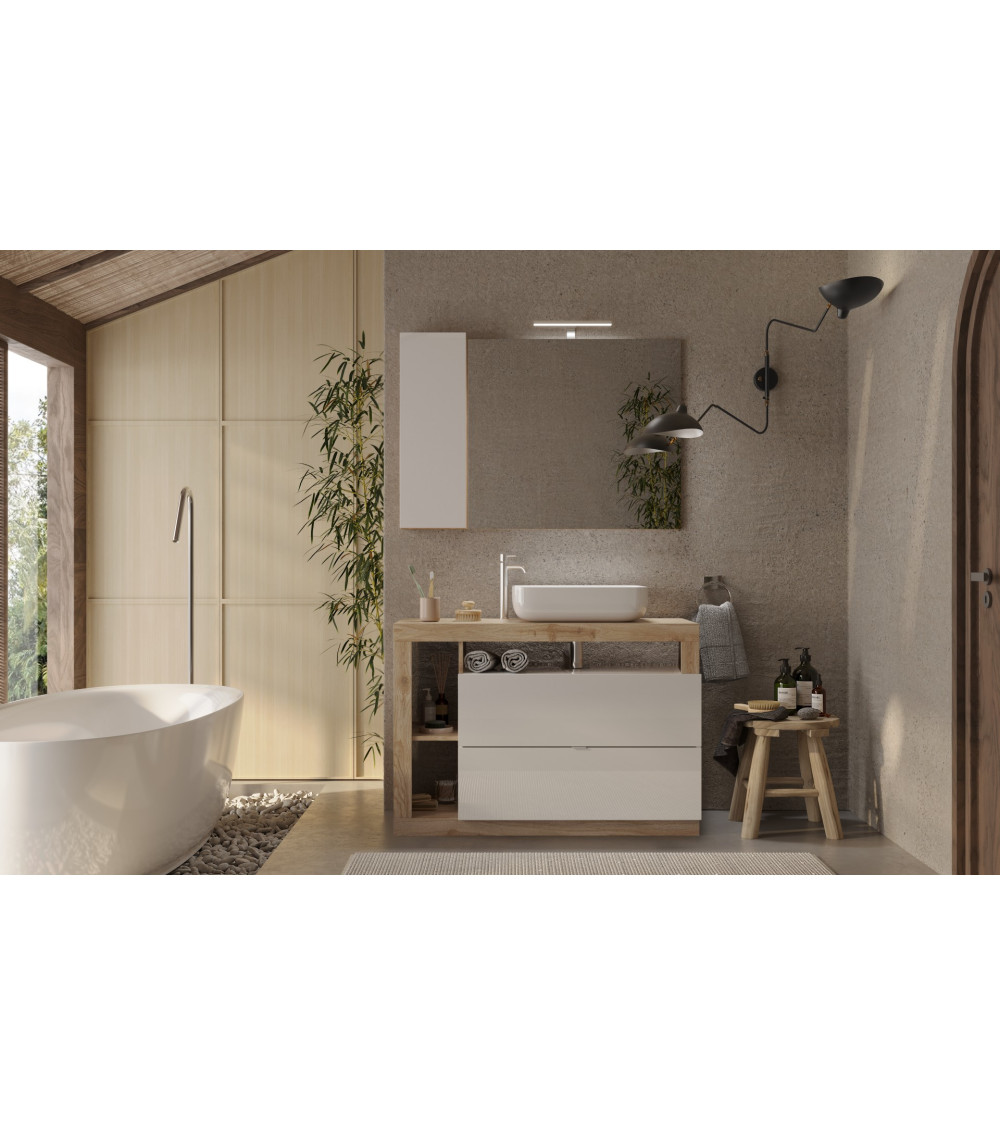 Ensemble salle de bain meuble+miroir+vasque HAMBURG blanc brillant, Kadiz 110 x 79 x 49 cm