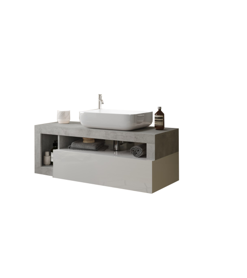 Set da bagno HAMBURG bianco lucido e cemento 110 x 47 x 49 cm