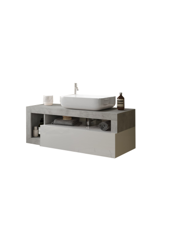 Móvel para casa de banho HAMBURG branco brilhante e cimento 110 x 47 x 49 cm