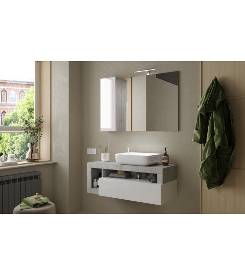 copy of Ensemble salle de bain, meuble+colonne+miroir+vasque STEEL noir frêne, en plusieurs dimensions
