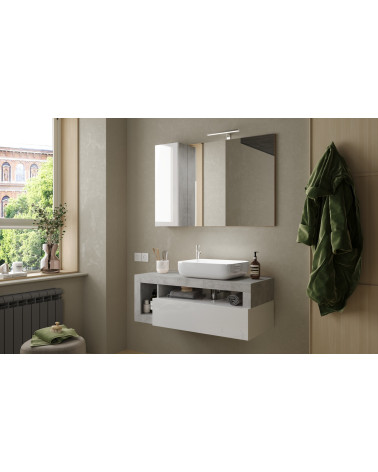 HAMBURG set di mobili da bagno bianco lucido con specchio e lavabo, cemento 110 x 47 x 49 cm