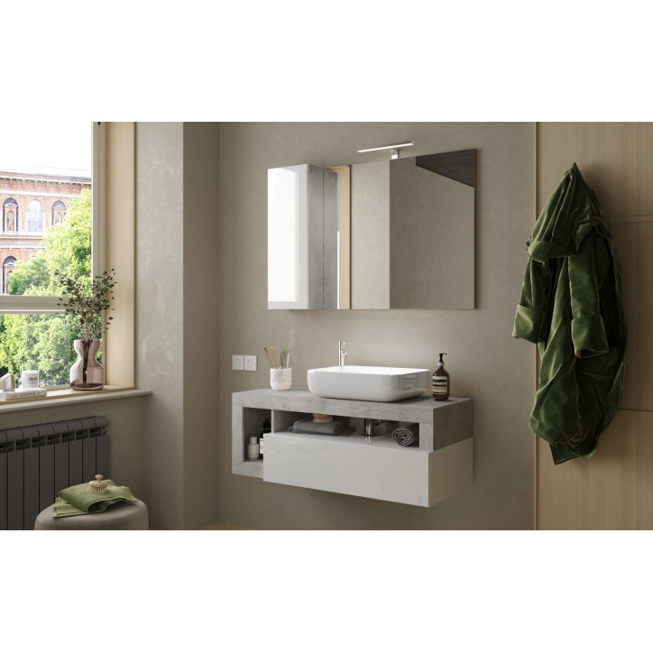 Móvel para casa de banho HAMBURG branco brilhante e cimento 110 x 47 x 49 cm Móvel para casa de banho HAMBURG branco brilhante e cimento 110 x 47 x 49 cm