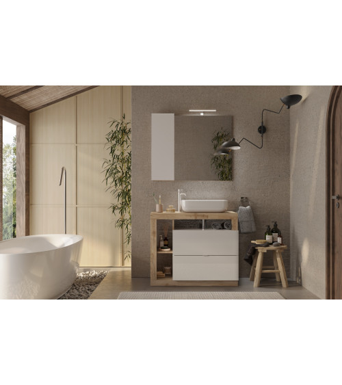 HAMBURG mobiletto bianco lucido + specchio + set lavabo, Kadiz 92 x 79 x 49 cm