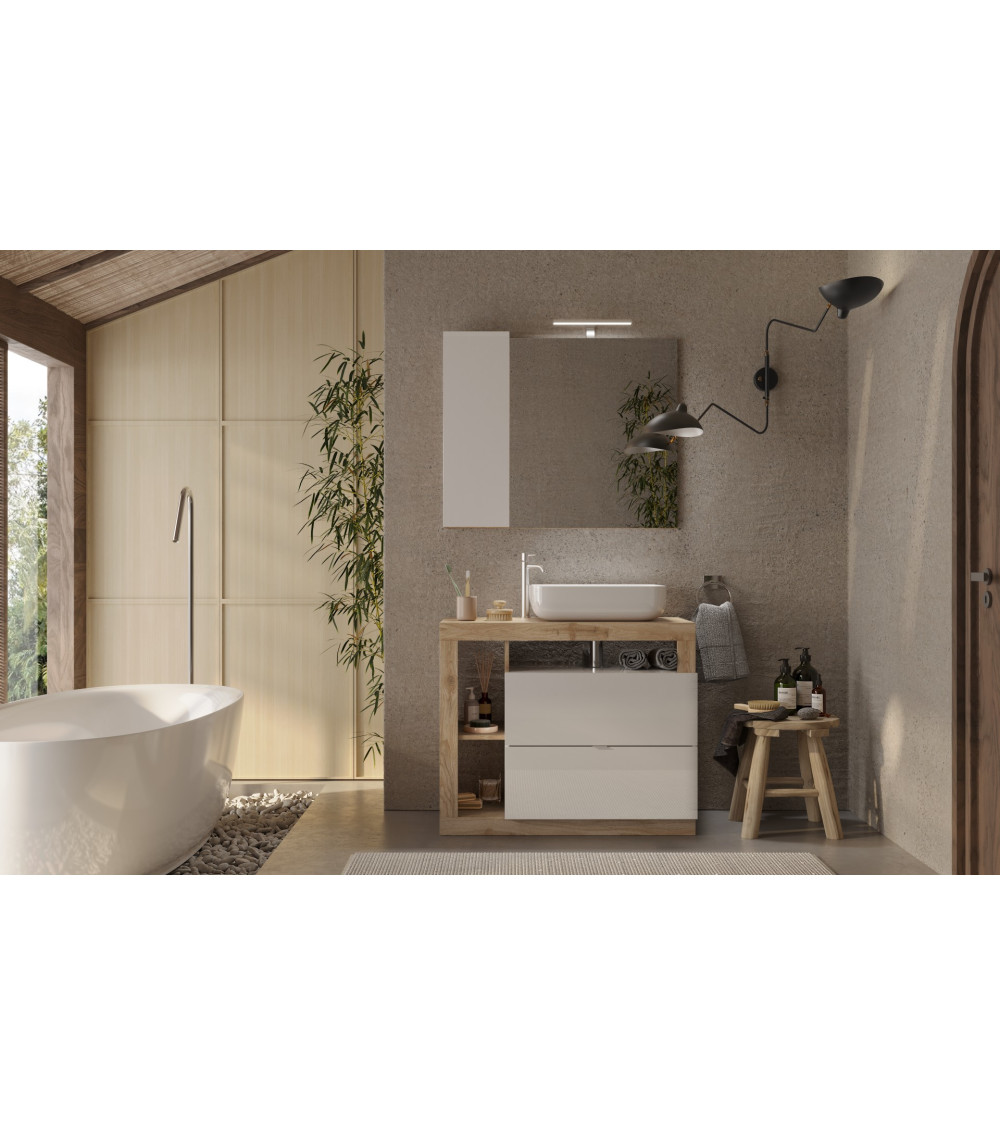 Hoogglans wit HAMBURG badmeubel + spiegel + wastafel, Kadiz 92 x 79 x 49 cm