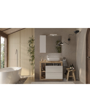 HAMBURG mobiletto bianco lucido + specchio + set lavabo, Kadiz 92 x 79 x 49 cm