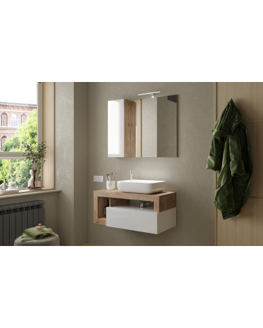 HAMBURG mobiletto bianco lucido + specchio + set lavabo, Kadiz 92 x 47 x 49 cm