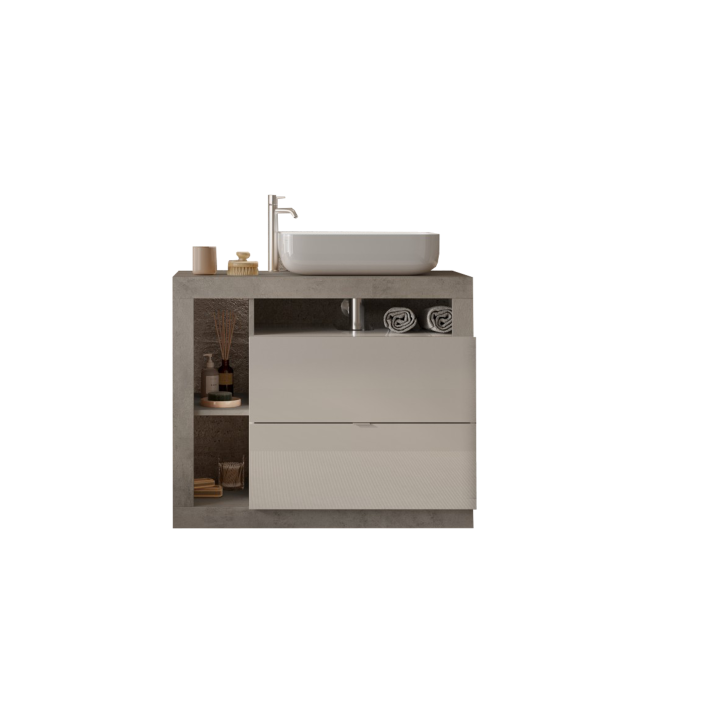 Móvel para casa de banho HAMBURG branco brilhante e cimento 92 x 79 x 49 cm