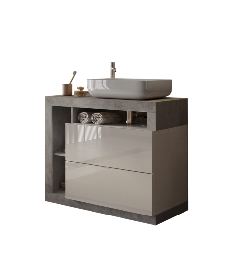 copy of Ensemble salle de bain, meuble+colonne+miroir+vasque STEEL noir frêne, en plusieurs dimensions