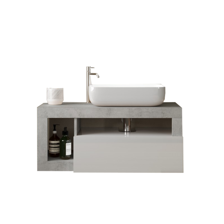 Set da bagno HAMBURG bianco lucido e cemento 92 x 47 x 49 cm