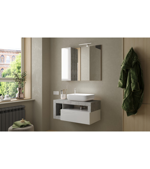 copy of Ensemble salle de bain, meuble+colonne+miroir+vasque STEEL noir frêne, en plusieurs dimensions