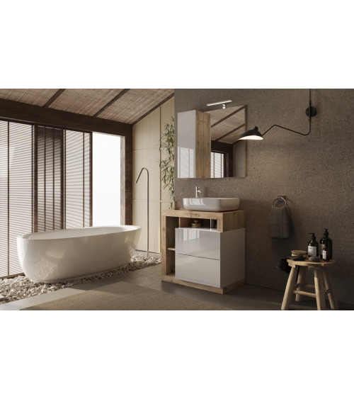 copy of Ensemble salle de bain, meuble+colonne+miroir+vasque STEEL noir frêne, en plusieurs dimensions