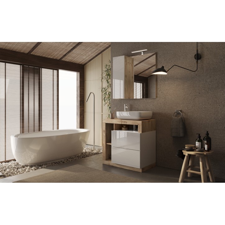 Conjunto de baño, mueble+espejo+lavabo HAMBURG blanco brillante, Kadiz 79 x 79 x 49 cm
