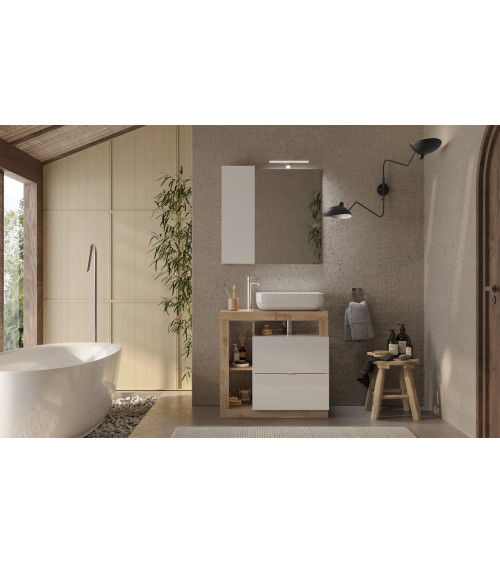 copy of Ensemble salle de bain, meuble+colonne+miroir+vasque STEEL noir frêne, en plusieurs dimensions