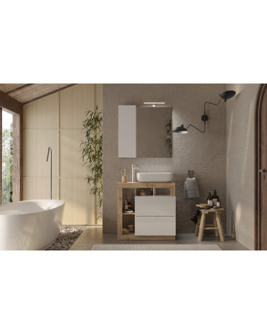 Conjunto de baño, mueble+espejo+lavabo HAMBURG blanco brillante, Kadiz 79 x 79 x 49 cm