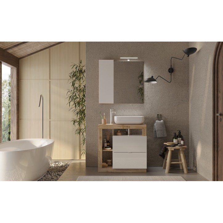 Ensemble salle de bain meuble+miroir+vasque HAMBURG blanc brillant, Kadiz 79 x 79 x 49 cm Ensemble salle de bain meuble+miroir+vasque HAMBURG blanc brillant, Kadiz 79 x 79 x 49 cm