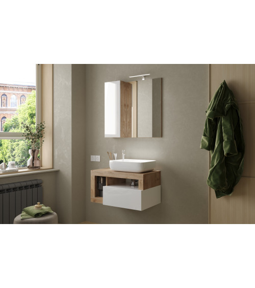 copy of Ensemble salle de bain, meuble+colonne+miroir+vasque STEEL noir frêne, en plusieurs dimensions