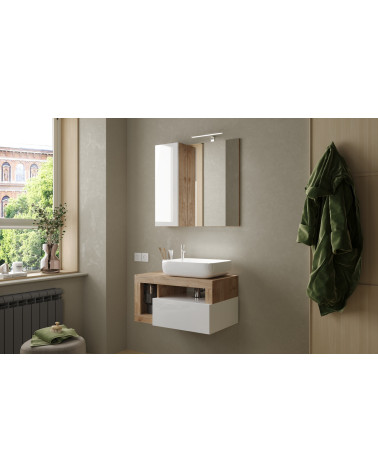 Conjunto de baño, mueble suspendido+espejo+lavabo HAMBURG blanco brillante, Kadiz 79 x 47 x 49 cm