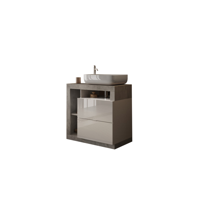Mueble de baño HAMBURG blanco brillante e cemento 79 x 79 x 49 cm