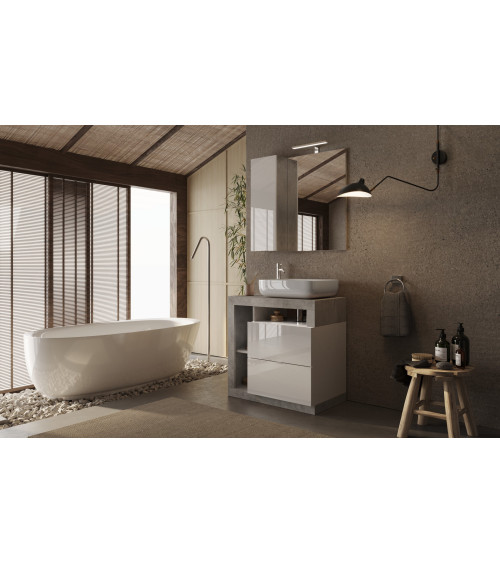 copy of Ensemble salle de bain, meuble+colonne+miroir+vasque STEEL noir frêne, en plusieurs dimensions