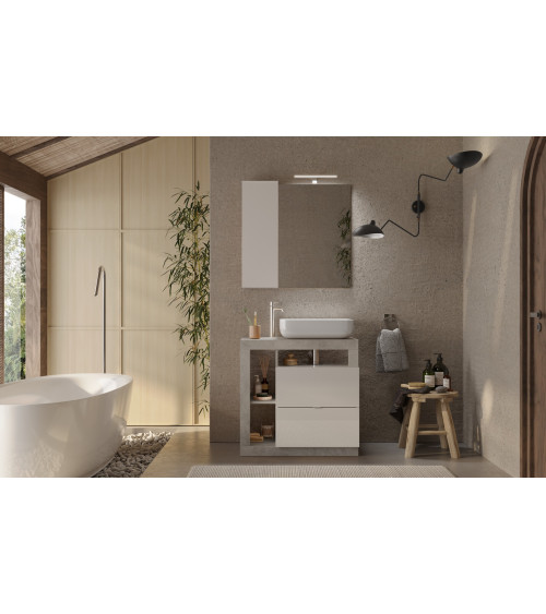 copy of Ensemble salle de bain, meuble+colonne+miroir+vasque STEEL noir frêne, en plusieurs dimensions