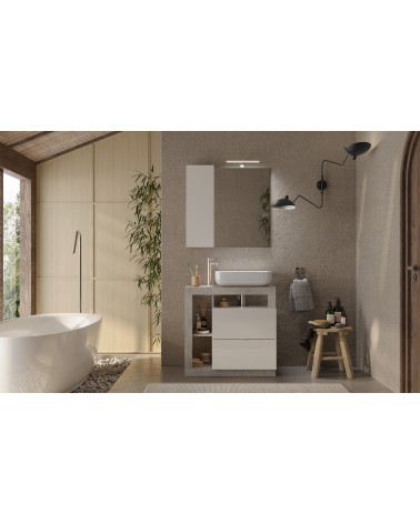 HAMBURG mobiletto bianco lucido + specchio + set lavabo, cemento 79 x 79 x 49 cm