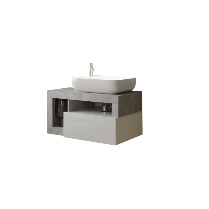 copy of Ensemble salle de bain, meuble+colonne+miroir+vasque STEEL noir frêne, en plusieurs dimensions