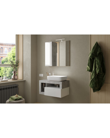Set da bagno HAMBURG bianco lucido e cemento 79 x 47 x 49 cm