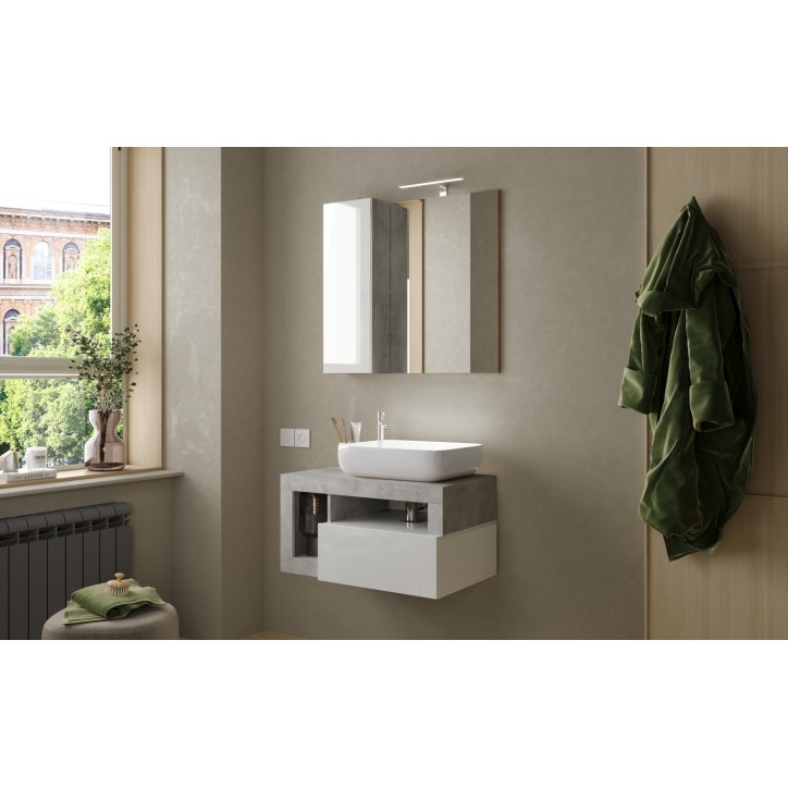 Set da bagno HAMBURG bianco lucido e cemento 79 x 47 x 49 cm