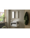 Ensemble salle de bain meuble suspendu+miroir+vasque HAMBURG blanc brillant, béton 79 x 47 x 49 cm