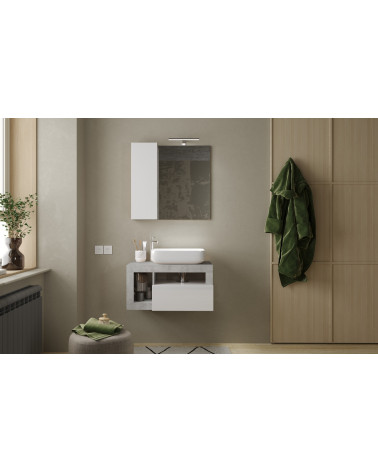 Móvel de casa de banho HAMBURG branco brilhante com espelho e lavatório, betão 79 x 47 x 49 cm