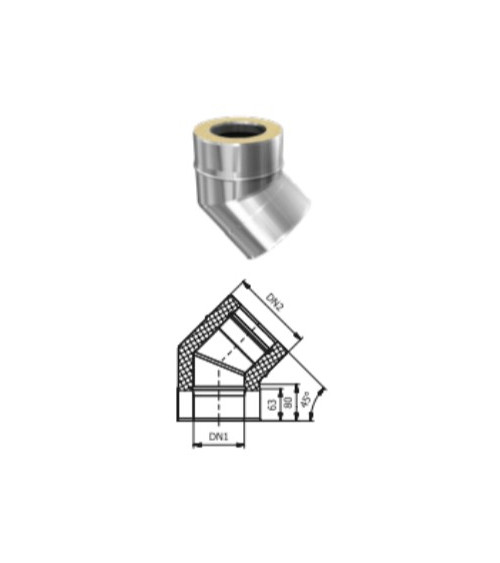 Coude 45° conduit isolé double paroi Ø 100/120/130/150/160/180/200 mm