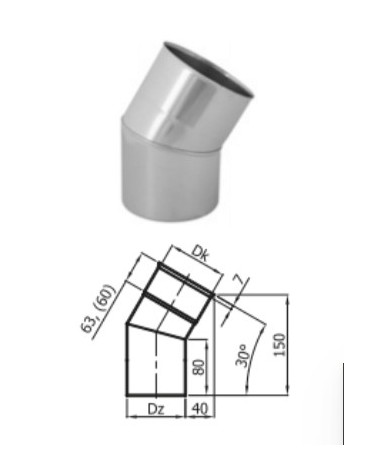 Coude 30° simple paroi Ø 100/120/130/150/160/180/200 mm