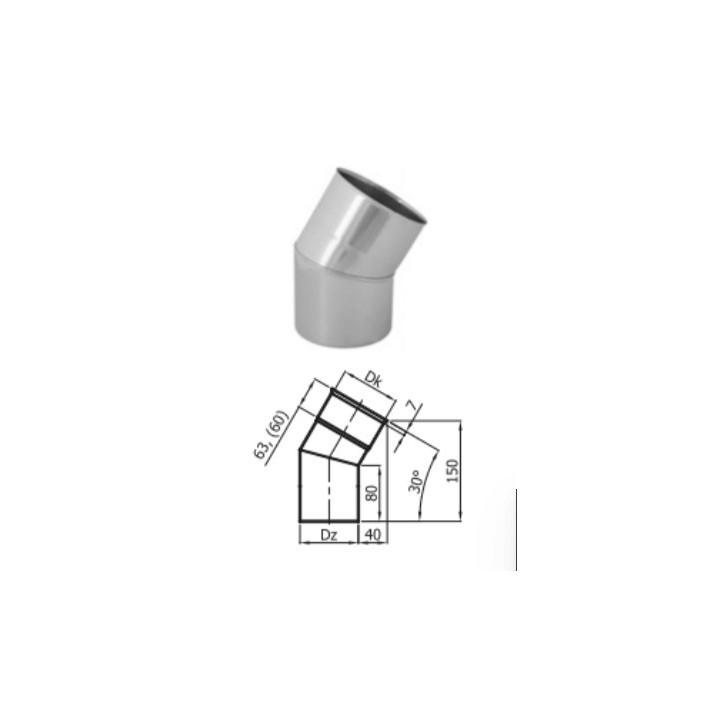 Coude 30° simple paroi Ø 100/120/130/150/160/180/200 mm