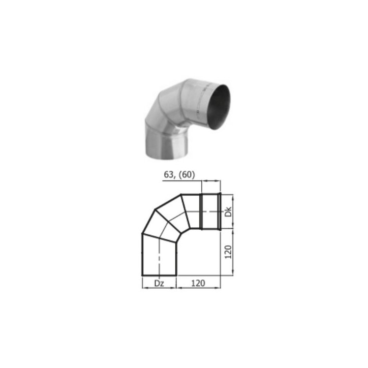 Coude 90° simple paroi Ø 100/120/130/150/160/180/200 mm