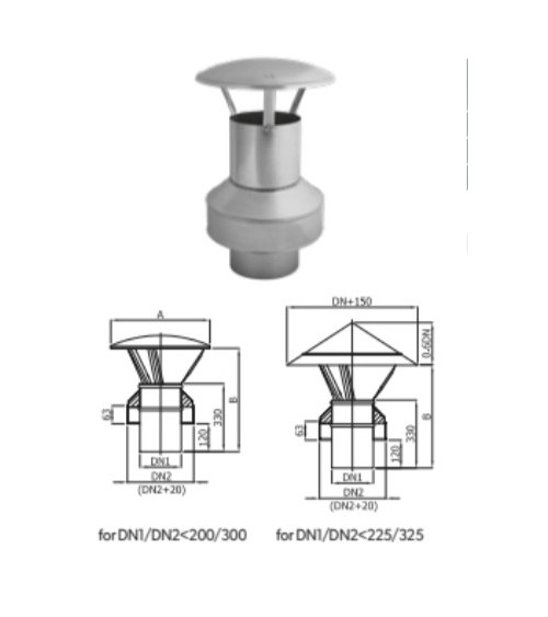 Chapeau de cheminée pour tuyaux double paroi isolé Ø 100/120/130/150/160/180/200 mm