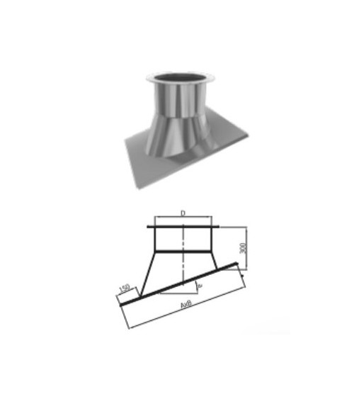Saída de telhado com inclinação intermitente de 50% para tubos isolados de parede dupla 50mmØ 100/120/130/150/160/180/200 mm