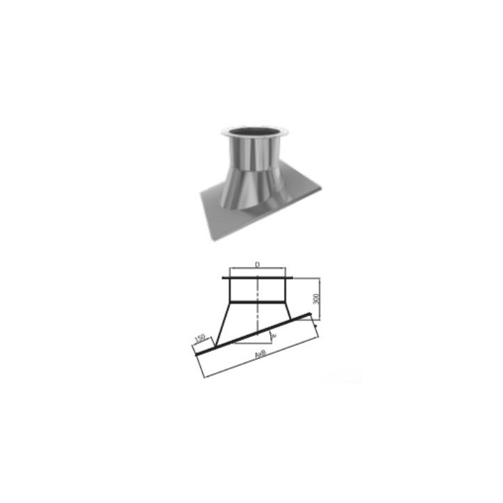 Sortie de toiture avec solin pente toiture 50 % pour tuyaux double paroi isolé 50mmØ 100/120/130/150/160/180/200 mm