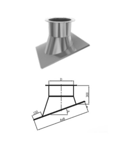 Sortie de toiture avec solin pente toiture 30 % pour tuyaux double paroi isolé 50mm Ø 100/120/130/150/160/180/200 mm