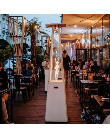 CALEFACTOR EXTERIOR TIPO PARASOL DE ACERO BLANCO CON TUBO Y REDUCTOR