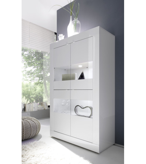 Vitrine 4 portes BASIC finition blanc-béton 102/162/43 cm
