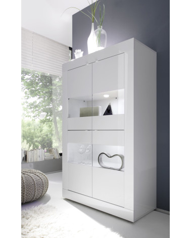 Vitrine 4 portes BASIC finition blanc-béton 102/162/43 cm