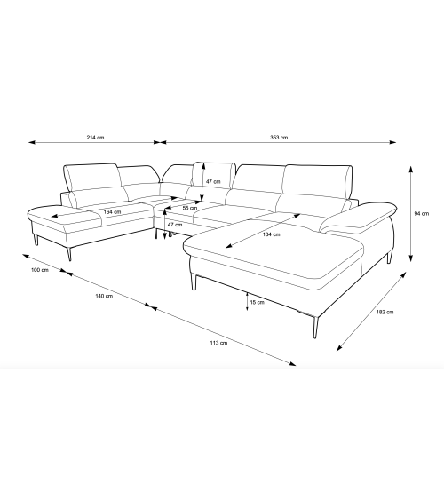 BLUES U2 divano letto angolare 214 x 353 x 182 cm