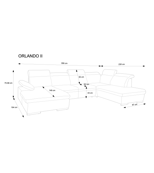 Divano letto angolare ORLANDO II 194 x 356 x 230 cm