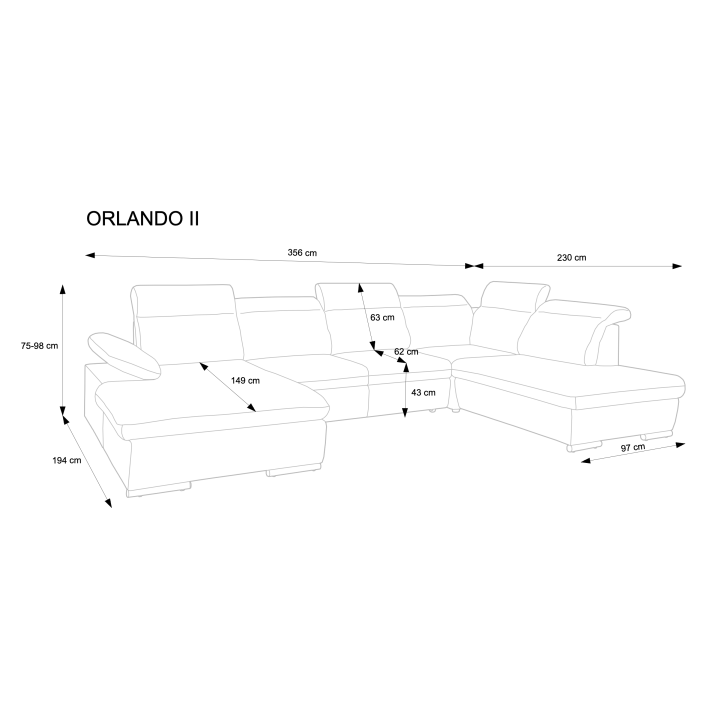 Canapé d'angle convertible ORLANDO II 194 x 356 x 230 cm