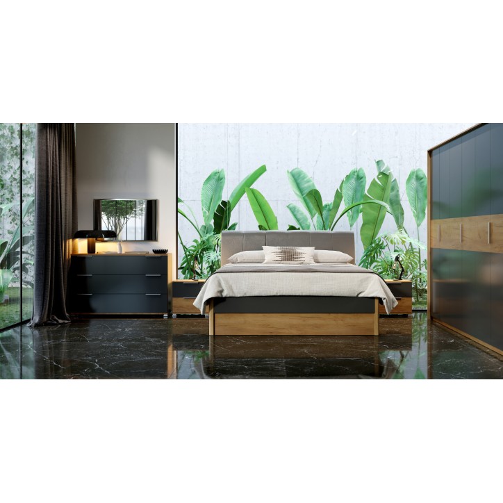Cama Romana com caixa de arrumação, lava mate e carvalho claro 160x200 cm