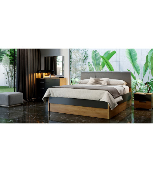 Lit Romana avec rangement ,  lave mat  et chêne clair 160x200 cm