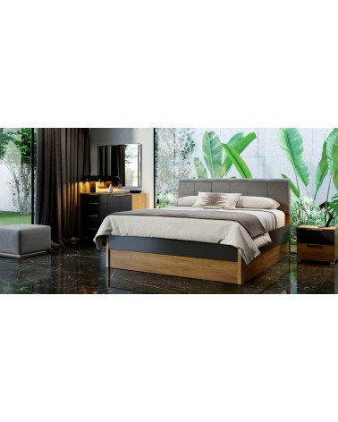 Letto con conenitore ROMANA, lava opaco e rovere chiaro 160x200 cm
