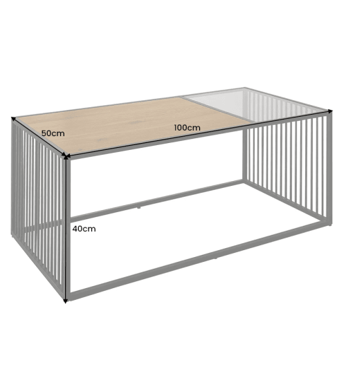 table basse ARCHITECTURE 100 cm au style chêne sauvage et verre fumé