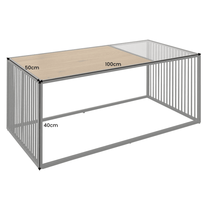 table basse ARCHITECTURE 100 cm au style chêne sauvage et verre fumé